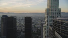5K aerial stock footage flyby Gas Company Tower and US Bank Tower in Downtown Los Angeles at sunset, California Aerial Stock Footage | DCLA_021