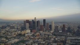 5K aerial stock footage of Downtown Los Angeles skyline at sunset, California Aerial Stock Footage | DCLA_023