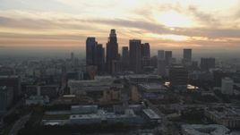 5K aerial stock footage flyby Downtown Los Angeles skyline at sunset in California Aerial Stock Footage | DCLA_033