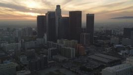 5K aerial stock footage approach Downtown Los Angeles skyline from City Hall at sunset, California Aerial Stock Footage | DCLA_036