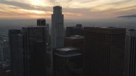 5K aerial stock footage approach US Bank Tower in Downtown Los Angeles at sunset, California Aerial Stock Footage | DCLA_037