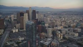 5K aerial stock footage of Downtown Los Angeles Towers seen from The Ritz-Carlton at sunset, California Aerial Stock Footage | DCLA_039