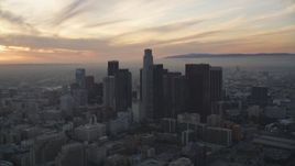 5K aerial stock footage of Downtown Los Angeles skyscrapers at sunset, California Aerial Stock Footage | DCLA_046