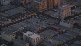 5K aerial stock footage track police helicopter flying over Downtown Los Angeles, California at twilight Aerial Stock Footage | DCLA_056
