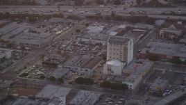 5K aerial stock footage track police helicopter over Downtown Los Angeles, California at twilight Aerial Stock Footage | DCLA_058