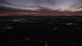 5K aerial stock footage pan across suburban neighborhoods in the San Fernando Valley at twilight, California Aerial Stock Footage | DCLA_087