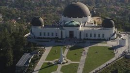 5K aerial stock footage flyby the hilltop Griffith Observatory in Los Angeles, California Aerial Stock Footage | DCLA_109