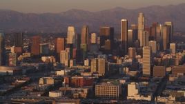 5K aerial stock footage flyby Downtown Los Angeles skyscrapers at sunset, California Aerial Stock Footage | DCLA_209