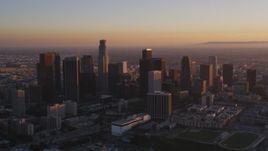 5K aerial stock footage of skyscrapers in Downtown Los Angeles at sunset, California Aerial Stock Footage | DCLA_216