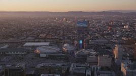 5K aerial stock footage of Staples Center and The Ritz-Carlton in Downtown Los Angeles at sunset, California Aerial Stock Footage | DCLA_223