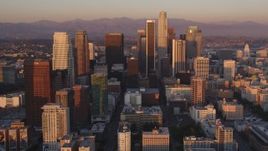 5K aerial stock footage of Downtown Los Angeles towers at sunset, California Aerial Stock Footage | DCLA_225