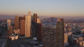 5K aerial stock footage flyby Downtown Los Angeles at sunset to reveal The Ritz-Carlton, California Aerial Stock Footage | DCLA_226