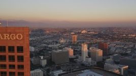 5K aerial stock footage fly over Downtown Los Angeles towers to reveal city hall at sunset, California Aerial Stock Footage | DCLA_229