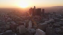 5K aerial stock footage fly away from city hall at sunset to reveal Downtown Los Angeles skyline, California Aerial Stock Footage | DCLA_231