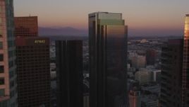 5K aerial stock footage flyby middle floors of US Bank Tower at twilight in Downtown Los Angeles, California Aerial Stock Footage | DCLA_239