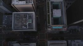 5K aerial stock footage bird's eye view of Flower Street through Downtown Los Angeles at twilight, California Aerial Stock Footage | DCLA_249