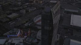 5K aerial stock footage approach and flyby The Ritz-Carlton, Nokia Theater and Staples Center at sunset in Downtown Los Angeles, California Aerial Stock Footage | DCLA_254