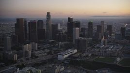 5K aerial stock footage of Downtown Los Angeles skyline at twilight in wintertime, California Aerial Stock Footage | DCLA_266