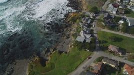 5K aerial stock footage Tilt from oceanfront homes to reveal Moon Stone Beach, Cambria, California Aerial Stock Footage | DCSF03_012