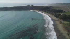 5K aerial stock footage Fly over William Randolph Hearst Memorial State Beach and San Simeon Pier, San Simeon, California Aerial Stock Footage | DCSF03_018