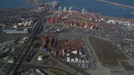 5K aerial stock footage Approach shipping containers at the Port of Oakland, California Aerial Stock Footage | DCSF05_003