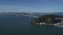 5K aerial stock footage Flying by Yerba Buena Island, with a view of the Bay Bridge, San Francisco, California Aerial Stock Footage | DCSF05_006