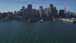5K aerial stock footage Approach and fly over the Ferry Building toward Downtown San Francisco, California Aerial Stock Footage | DCSF05_008