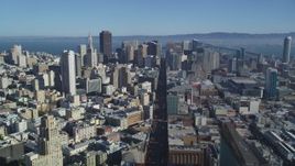 5K aerial stock footage Follow Market Street, tilt to reveal skyscrapers, Downtown San Francisco, California Aerial Stock Footage | DCSF05_015