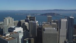 5K aerial stock footage Follow Market Street toward Ferry Building and San Francisco Bay, Downtown San Francisco, California Aerial Stock Footage | DCSF05_018