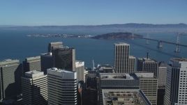 5K aerial stock footage Approach islands in the San Francisco Bay and tilt to the Ferry Building, Downtown San Francisco, California Aerial Stock Footage | DCSF05_019
