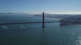 5K aerial stock footage Flying by Golden Gate Bridge, downtown skyline in the background, San Francisco, California Aerial Stock Footage | DCSF05_037