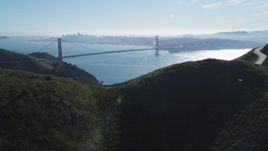 5K aerial stock footage Golden Gate Bridge and downtown skyline seen from the Marin Headlands, Marin County, California Aerial Stock Footage | DCSF05_044