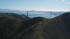 5K aerial stock footage View of Golden Gate Bridge, San Francisco Bay, and downtown skyline, Marin Headlands, California Aerial Stock Footage | DCSF05_048