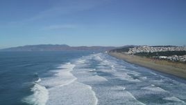 5K aerial stock footage Waves crashing near Ocean Beach, Outer Sunset District, California Aerial Stock Footage | DCSF05_055