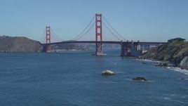5K aerial stock footage Tilt up from San Francisco Bay, reveal Golden Gate Bridge, San Francisco, California Aerial Stock Footage | DCSF05_061