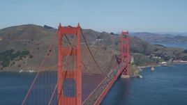 5K aerial stock footage Fly by Golden Gate Bridge with Marin Headlands in the background, San Francisco Bay, California Aerial Stock Footage | DCSF05_065