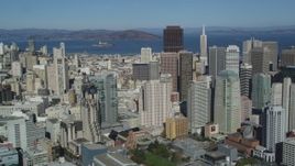 5K aerial stock footage Flying by Financial District skyscrapers, reveal Coit Tower, San Francisco, California Aerial Stock Footage | DCSF05_074