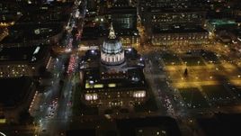 5K aerial stock footage Flyby San Francisco City Hall, Civic Center, San Francisco, California, night Aerial Stock Footage | DCSF06_007