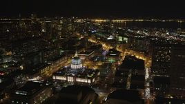 5K aerial stock footage Flying away from San Francisco City Hall and Civic Center, San Francisco, California, night Aerial Stock Footage | DCSF06_008