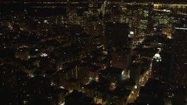5K aerial stock footage Tilt up to reveal high-rises and skyscrapers in Downtown San Francisco, California, night  Aerial Stock Footage | DCSF06_009