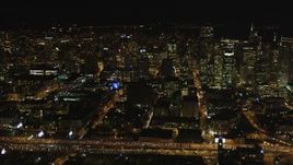 5K aerial stock footage Pan across Downtown San Francisco cityscape, California, night Aerial Stock Footage | DCSF06_019
