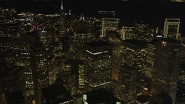 5K aerial stock footage Tilt from busy streets to reveal skyscrapers and Transamerica Pyramid, Downtown San Francisco, California, night Aerial Stock Footage | DCSF06_021