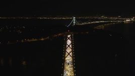 5K aerial stock footage Follow Bay Bridge, approach Yerba Buena Island, San Francisco, California, night Aerial Stock Footage | DCSF06_031