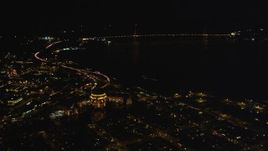 5K aerial stock footage Approach and tilt to the Palace of Fine Arts, Marina District, San Francisco, California, night Aerial Stock Footage | DCSF06_039