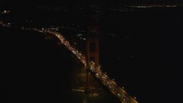 5K aerial stock footage Orbit a tower of the Golden Gate Bridge, San Francisco, California, night Aerial Stock Footage | DCSF06_046