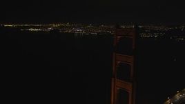 5K aerial stock footage Orbiting a tower on the Golden Gate Bridge, San Francisco, California, night Aerial Stock Footage | DCSF06_048