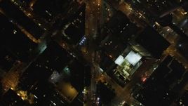 5K aerial stock footage Bird's eye view of Columbus Avenue, reveal Transamerica Pyramid, Downtown San Francisco, California, night Aerial Stock Footage | DCSF06_067