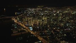 5K aerial stock footage High altitude view of Downtown San Francisco at night seen from North Beach, California Aerial Stock Footage | DCSF06_073
