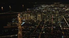 5K aerial stock footage High altitude view of downtown from North Beach, San Francisco, California, night Aerial Stock Footage | DCSF06_074