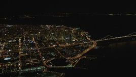 5K aerial stock footage High altitude approach to Financial District from South of Market, Downtown San Francisco, California, night Aerial Stock Footage | DCSF06_076